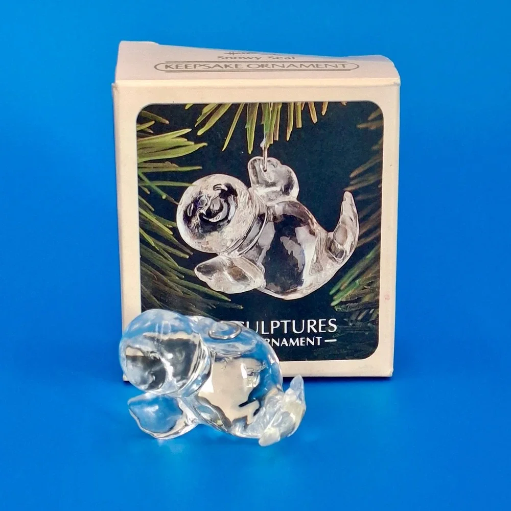 Vintage 1982 Hallmark Snowy Seal Ice Sculptures Acrylic Keepsake Ornament Box